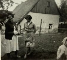 Three Women Standing In Yard By House B&W Photograph 2.5 x 2.5 picture