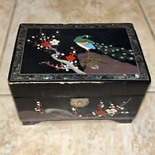 Vintage Japan Golden Dragon Music Jewelry Box Painted Peacock Inlay picture