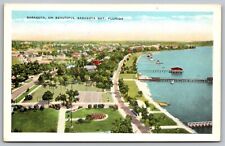 Sarasota Bay Florida Aerial View Oceanfront Shoreline Pier Dock Coast Postcard picture
