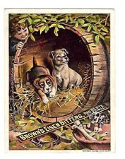 c1890 Victorian Trade Card Brown Chemical Co. Eisen Bitters, Puppies in a Barrel picture