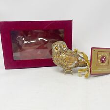 Vintage Dillard’s Collectible Cloisonné Owl Christmas Ornament Gold Bird W/ Box picture