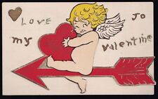 Victorian Cherub or Cupid on Red Arrow Holding Heart Valentine picture