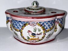 1880s French Faience Inkwell Pen Holder French Faience Inkwell with Bird Motif picture