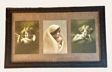 Antique Cupid Awake/Asleep & Mother Mary 3-Prints Wood Frame MB Parkinson 1897 picture