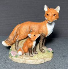 Vintage Homco Porcelain Figurine Red Fox with Kit Pups Home Interior 1417 EUC picture