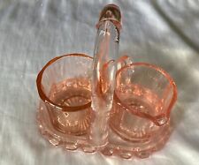 Vintage Antique Pink depression Glass Creamer Sugar Set with Caddy picture