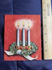 Vintage Christmas card candles in wreath and ribbon picture