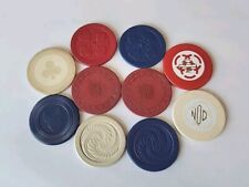 Vtg Antique Clay Poker Chips Lot of 10 Jack Russel Clover Swirl Suits Plastic picture