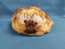 Vintage Feather Hat Band Western Cowboy Headdress Style Brown White^ picture