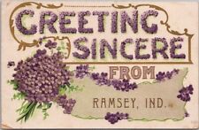 RAMSEY, Indiana Embossed Postcard Violet Flowers 
