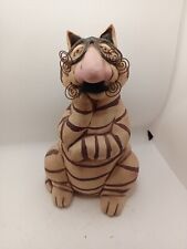 Vintage C Butler Jones SIGNED Art Sitting Ceramic Cat Hairy  Wire Whiskers Bank picture