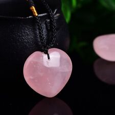 Raw Natural Pink Heart Shape Rose Quartz Crystal Pendant Necklace Chakra Healing picture