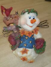 Vintage Adorable Snowman Statuette Wire Wings Bird Nest Eggs Flower Basket picture