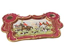 Antique Royal Vienna Hand Painted Fox Hunting Scene Double Inkwell ~ Vanity Tray picture
