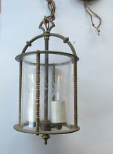 Vintage antique solid brass and etched glass hanging ceiling light ornate picture