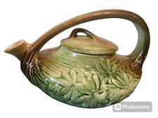Vintage 1940s McCoy Green Brown Daisy Teapot With Lid Pottery picture