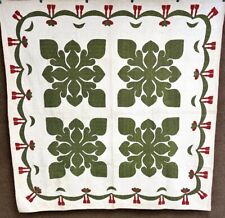 Early c 1850s Album Applique GREEN Red QUILT Antique Swags & Tassels picture