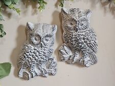 Set Of 2 Vintage Owl Wall Decor Plaques Hangings MCM picture