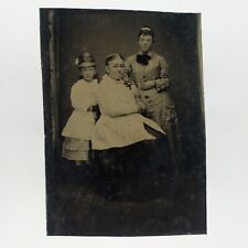 Generational Girl Group Ladies Tintype c1870 Antique 1/6 Plate Women Photo H667 picture