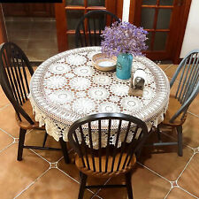 52inch Round Hand Crochet Tablecloth Ecru Vintage Lace Table Cloth Floral Doily picture