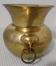 Vintage Old Brass Spittoon Vessel Decorative Two Handled with Rings 7x6 inch picture