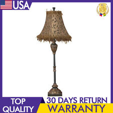 Antique Style Brass Buffet Lamp W/ Fabric Shade Solid Polystone Living Room New picture