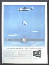 1943 Gruen Pan American watch Pan Am clipper plane art vintage print ad picture
