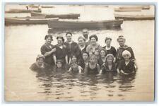 c1910's Swimming Bathing Lake Man Women Children Canoe View RPPC Photo Postcard picture