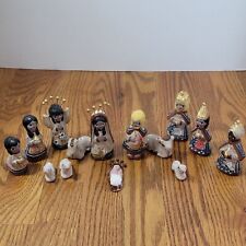 Mexican Folk Art Nativity Set 14 Piece Handpainted Clay Pottery Christmas picture