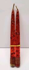 VTG MCM Mid Century RED LUCITE CANDLE STICKS 2 PCs Silver flakes candles 8