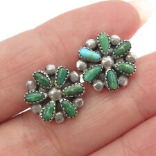Old Pawn Sterling Silver Vintage Real Royston Turquoise Flower Tribal Earrings picture