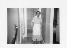 AS SHE WAS Vintage BLACK AND WHITE FOUND PHOTO Snapshot WOMAN 37 LA 91 X picture