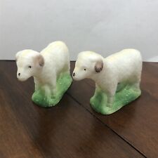 Old Vintage WHITE RAMS Male Sheep Celluloid ? Plastic Farmhouse Country Nativity picture