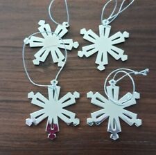 Vintage Snowflake Christmas Ornaments Shiny Silver CHROME Set Of 4 #1 picture