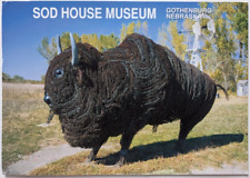 Gothenburg Nebraska Sod House Museum Barbed Wire Buffalo Sculpture Postcard A9 picture