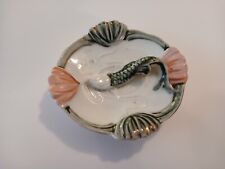 Vintage Antique Asian Oriental Raised Fish Trinket Dish or Tray W/Lotus Flower  picture