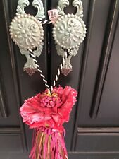 Mackenzie Childs Flower Blossom  Tassel •RARE• Pink&Sage 13” W/Hanger 7” Body picture