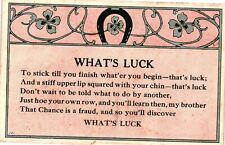 Vintage Postcard- WHAT'S LUCK, TO STICK TILL YOU FINISH WHAT'ER YOU BEGIN - THAT picture