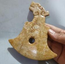 Antique Xiuyu Distressed Crafts Dragon Head Jade Axe Waist Pendant Ornaments picture