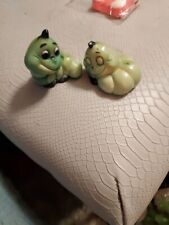 Vintage Whimsical Worms Green Planter Garden Anthropomorphic Figurine Set Of 2 picture
