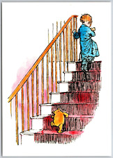 Winnie the Pooh Postcard Pooh Christopher Robin walking up stairs picture