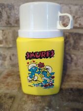 VINTAGE 6 1/2' HIGH KING SEELEY SMURFS PLASTIC YELLOW THERMOS picture