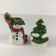 Vintage Snowman and Tree Salt & Pepper Shaker Set hand painted Japan Gibson picture