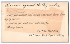 c1880's Jury Fees Advance from First Day of Service Theo Olsen NY Postal Card picture