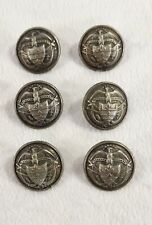 Set of 6 Vintage Pewter Colored Military Style Jacket  Buttons w /Eagle & Shield picture