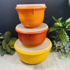 Vintage Tupperware Harvest Orange Yellow Mixing Bowls W/ Lids 270 271 272 Set 3 picture