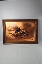 Vintage John Louw 3D Copper Lion Pride Wood Framed Wall Art Hanging MCM 20x14