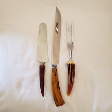 Vintage 3 pc BUTTERSCOTCH BAKELITE Handles Unmatched Set Knife Fork & Serrated picture