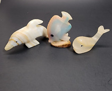 Vintage Onyx Dolphin Fish Whale Hand Carved Beach Souvenir Set of 3 Sea Animals picture