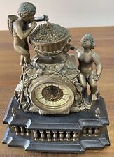 French Nouveau Style Bronze Marble Mantle Clock w/Cherubs Putti Untested picture